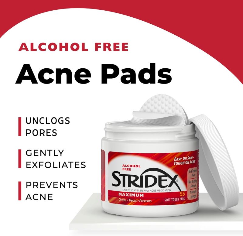 Stridex, Maximum, Alcohol Free, 55 Soft Touch Pads,  Stridex Single-Step Acne Control Alcohol Free 55 Soft,Stride , แผ่นเช็ดหน้าทำความสะอาดผิวหน้า ,  Maximum Acne Pads, Stridex Touch Pads